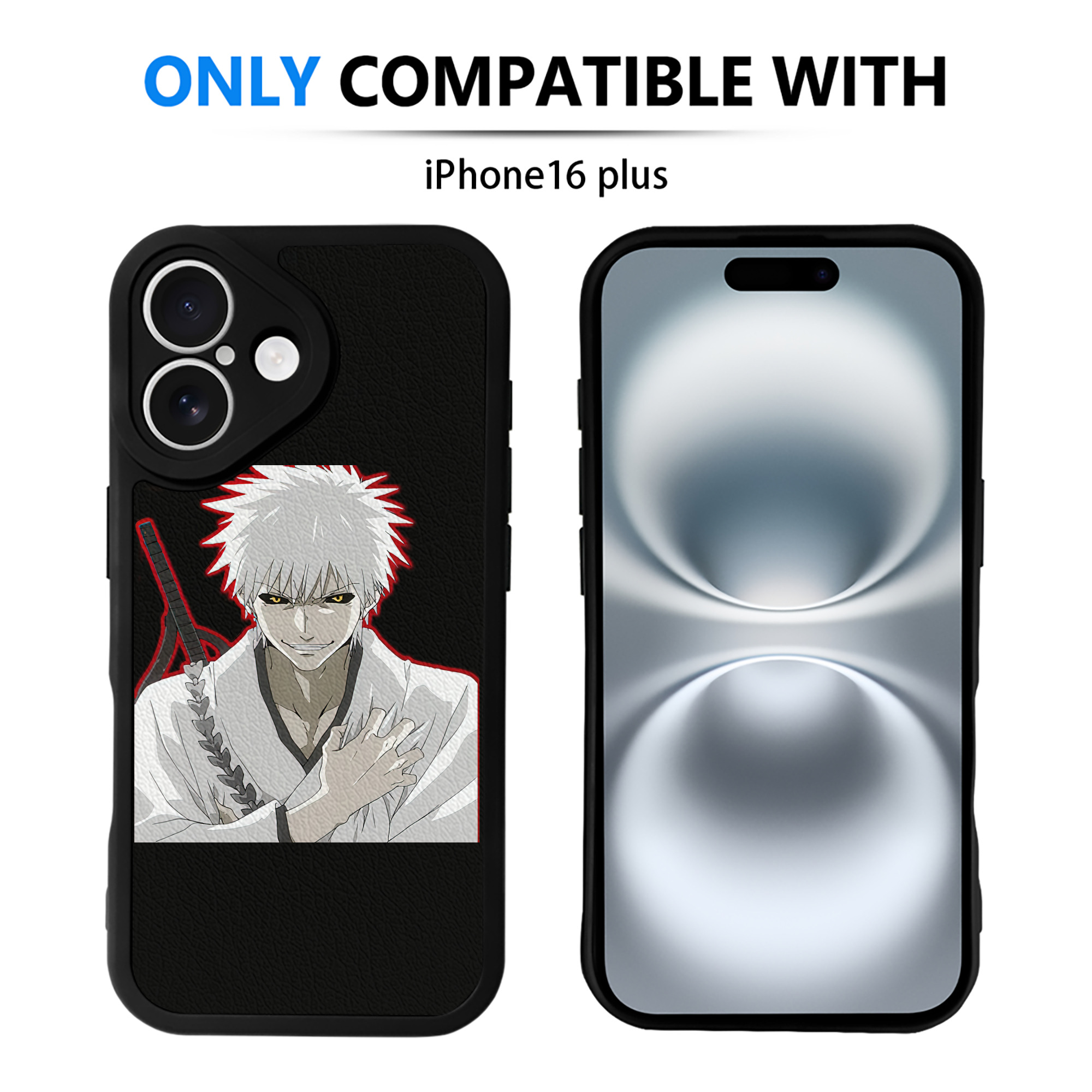 ブリーチ 黒崎一護（くろさき いちご）BLEACH Kurosaki Ichigo 【iPhone 16シリーズ対応】シリコンスマホケース（レザー調） 材質：シリコン
